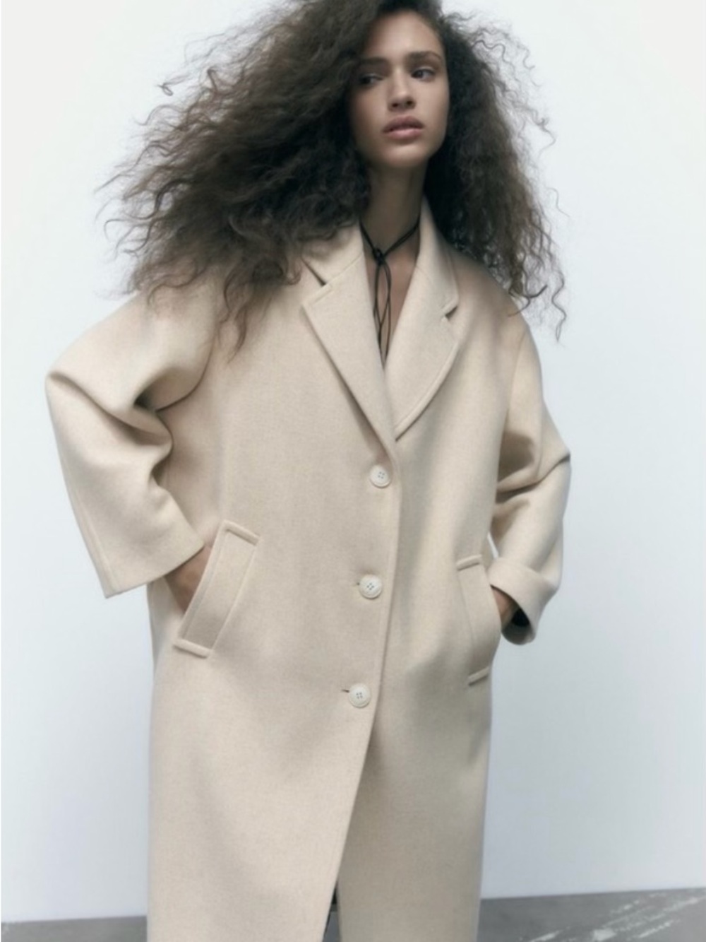 Zara Oversized Cream Single-Breast Trench Coat